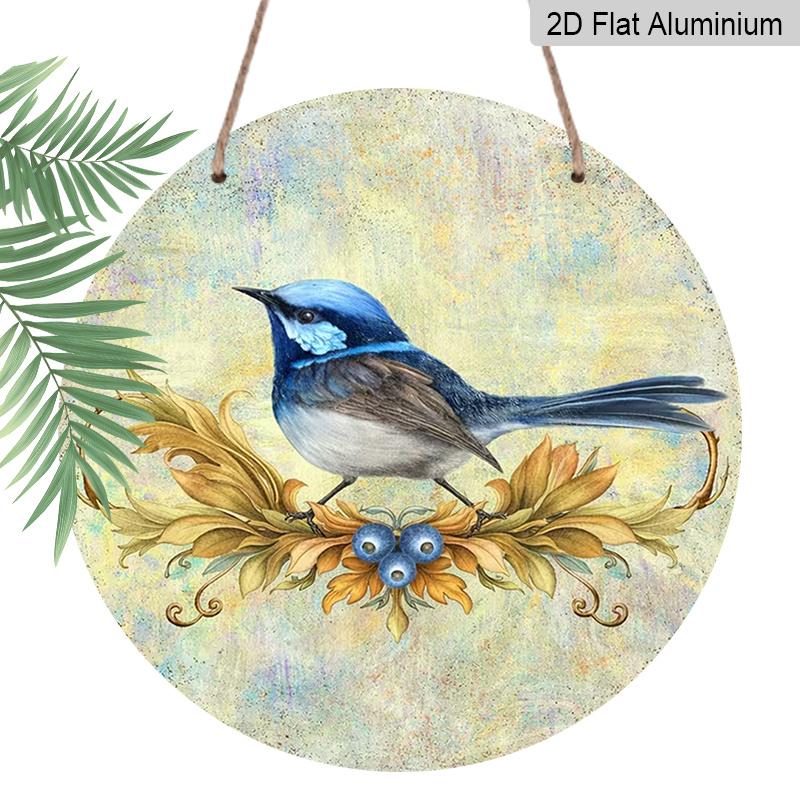 2D Flat Aluminum Wall Art in Vintage Blue Bird Design Rustic Farmhouse Style 7.87 Inches X 7.87 Inches Perfect for Gardens, Farmhouses, Cafes, Front