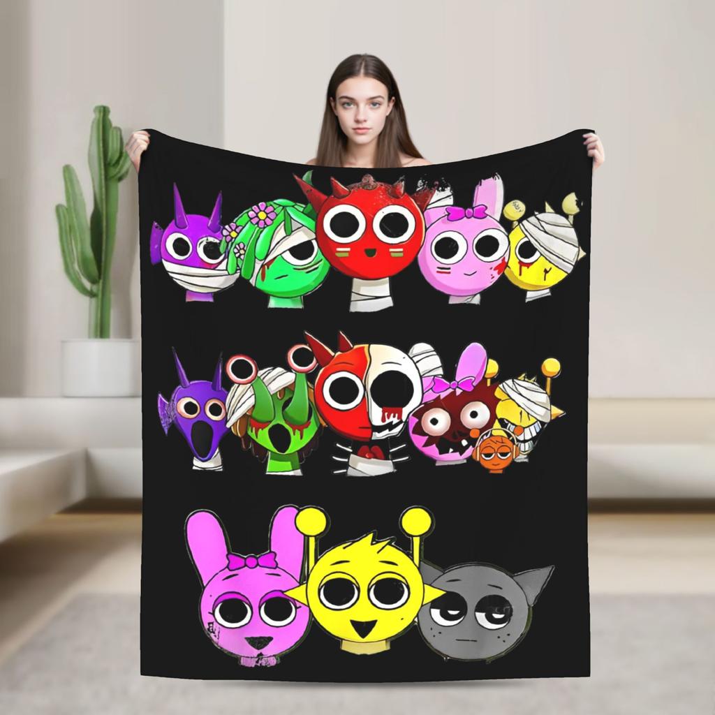 Sprunkis Game Blankets Fleece Novelty Breathable Throw Blankets for Chair Covering Sofa All Season