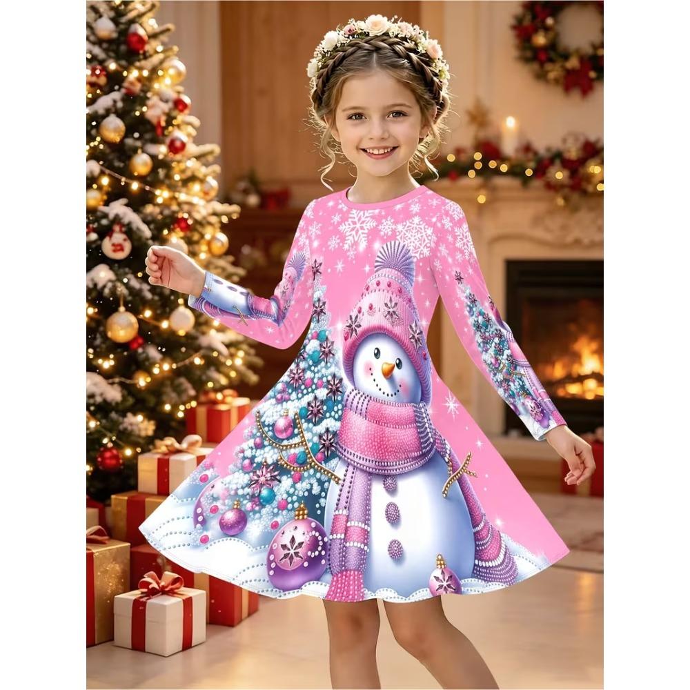Girls' 3D Santa Claus Dress Long Sleeve Summer Spring Vacation Daily Holiday Princess Beautiful Sweet Kids 4-12 Years Casual Dress A Line Dress