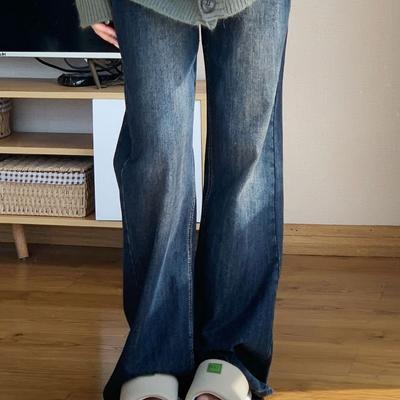 Micro-Hose Herbst und Winter Retro Hose Lockere Gerade Jeans mit weitem Bein für Damen Lange Hosen