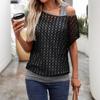 Summer Casual Lace Round Neck Short Sleeved Fake Two Piece Knitted Sweater T-Shirts Women’s