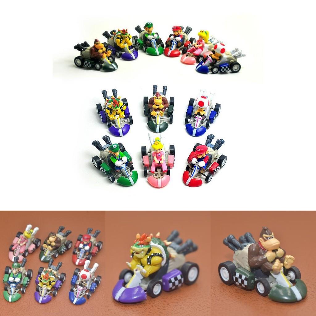 Super Mario Bros Kart Pull Back Car Action Figure Set 6 Pcs Colorful Collectibles