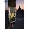 Zaprha 2025 Autumn New Versitile Fashion Print Wrinkle Effect High Waist Midi Skirt 3666165