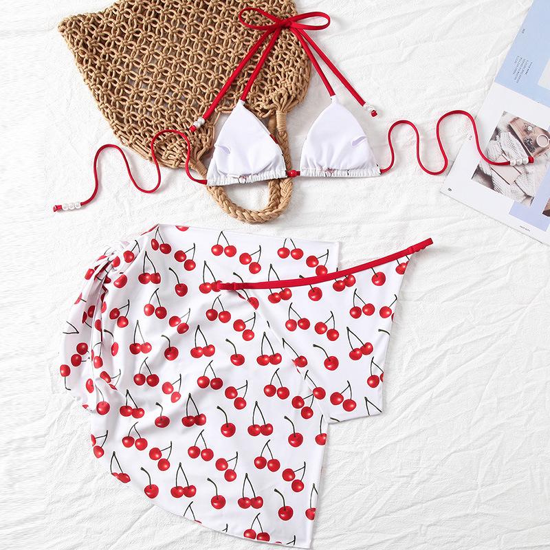 

Французское вишневое бикини - Сексуальный набор-тройка для женщин Medium белый