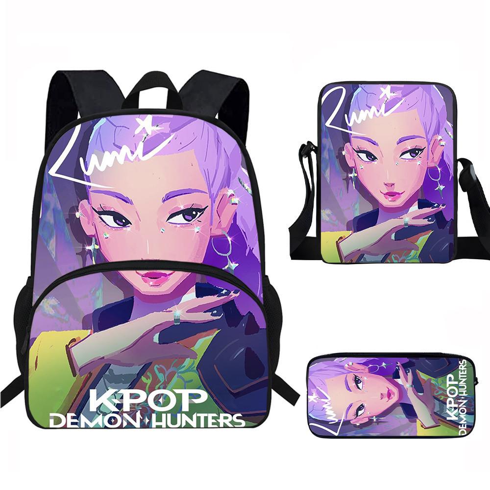 Hunters Demon Kpop Child School Backpack Set Breathable Fabric Primary Students