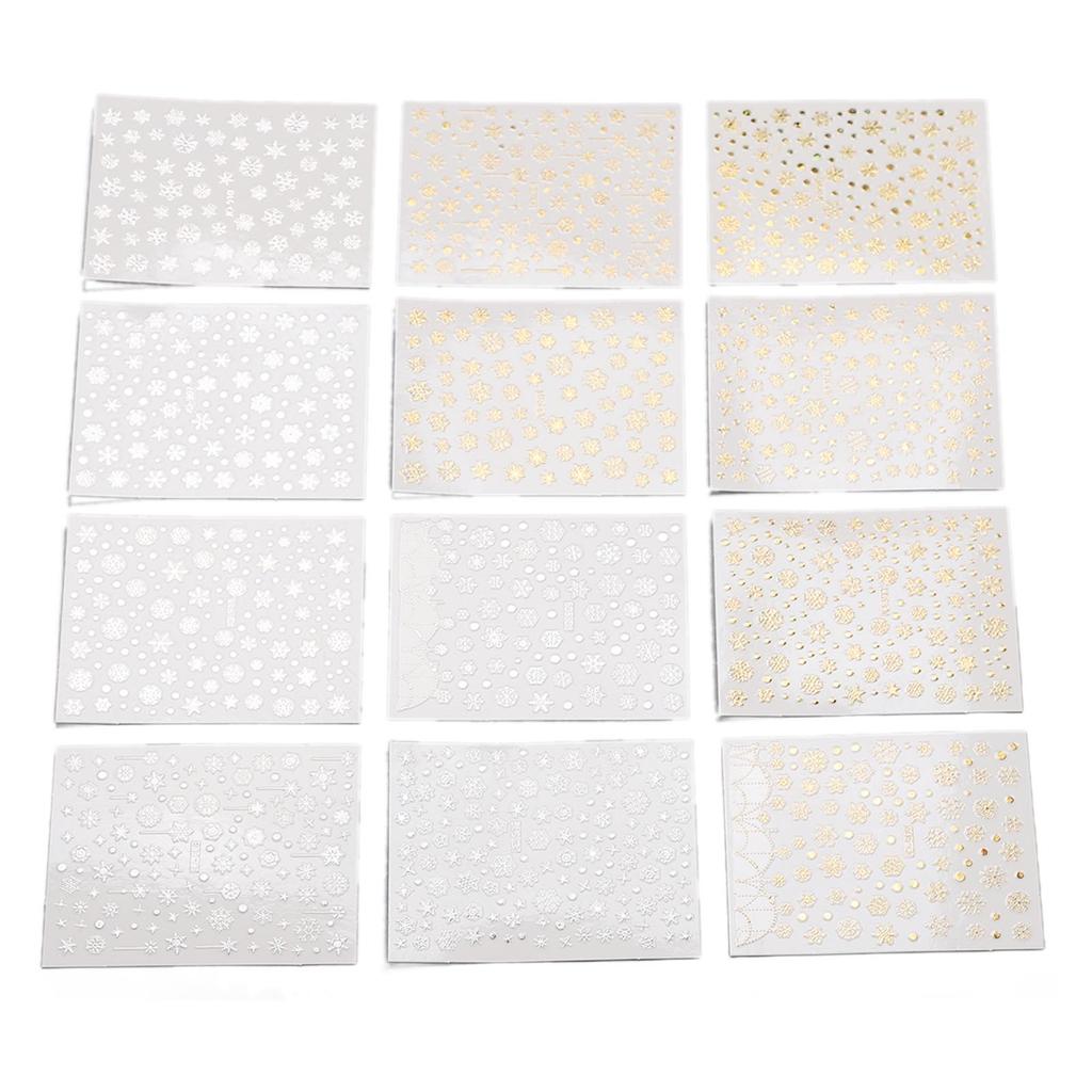 12 Sheet Snowflakes Nail Art Stickers Self Adhesive 5D Embossed Christmas Nail Decals
