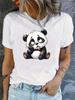Women's Casual Short Sleeve Crew Neck T-Shirt Cute Cartoon Panda Pattern Printed Fabric Summer Tops Seasonal Fashion Comfortable