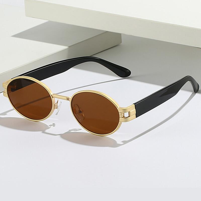 Luxury Brand Metal Sunglasses Unisex Designer Fashion Oval Black UV400 Shades For Men Women