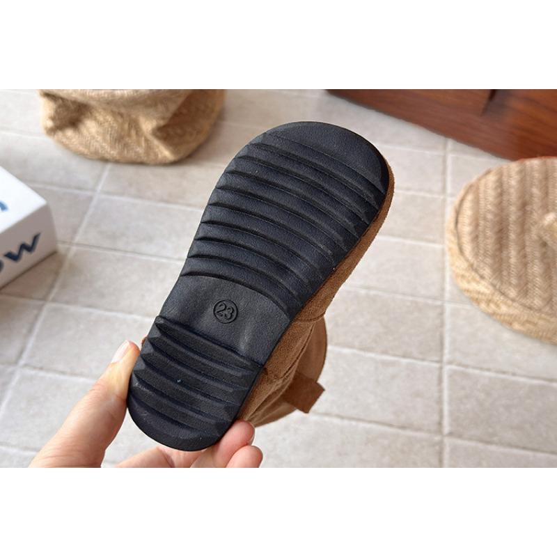 Kids Girls Retro French Style Suede Slouchy Mid Calf Slip On Boots