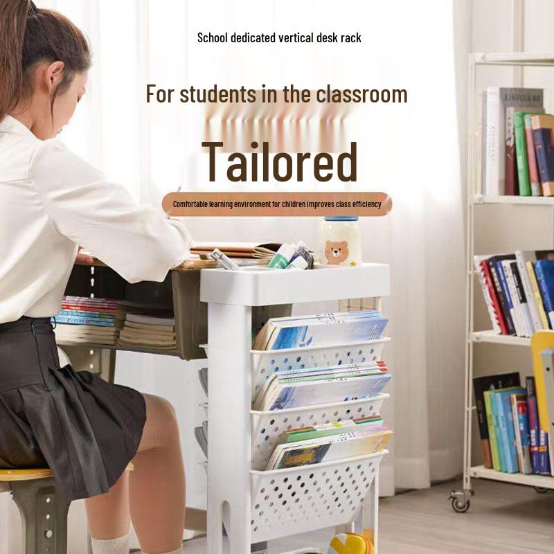 Rolling Bookshelf: Mobile Floor-standing Book Trolley with Bookends for Classroom or Desk-side Storage