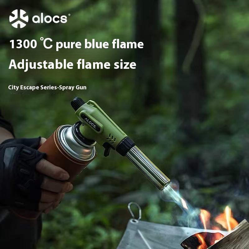 ALOCS Outdoor Camping Green 1300°C Portable Vaporizer - Adjustable Soft/Hard Flame, Electronic Ignition for Cooking and Lighting