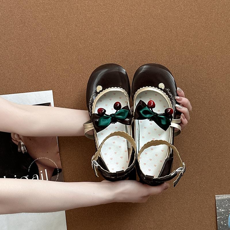 Round head thick heel women's French sweet and cute bow 2025 summer new sweet and versatile casual high-heeled single shoes