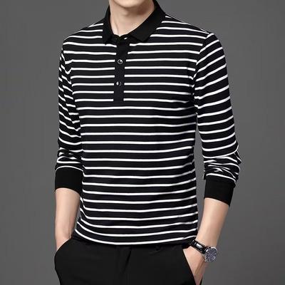 Mode Herren Neue Gestreifte Poloshirts Frühling Herbst Langarm Revers Baumwoll-T-Shirt Herrenbekleidung Casual Business T-Shirt 2022