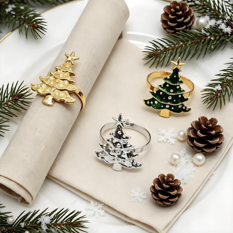 Christmas Napkin Rings 4Pcs Creative Xmas Tree Shape Dining Table Decor for Home Kitchen New Year Holiday Gathering