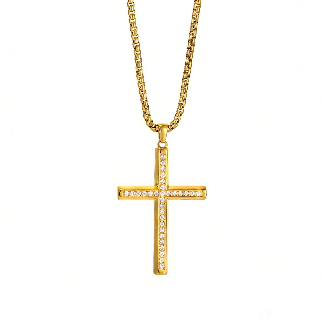 2026 Stone Cross Necklace Fashion Light Luxury Necklace Jewelry Premium Jewelry Full Diamond Men's Necklace
