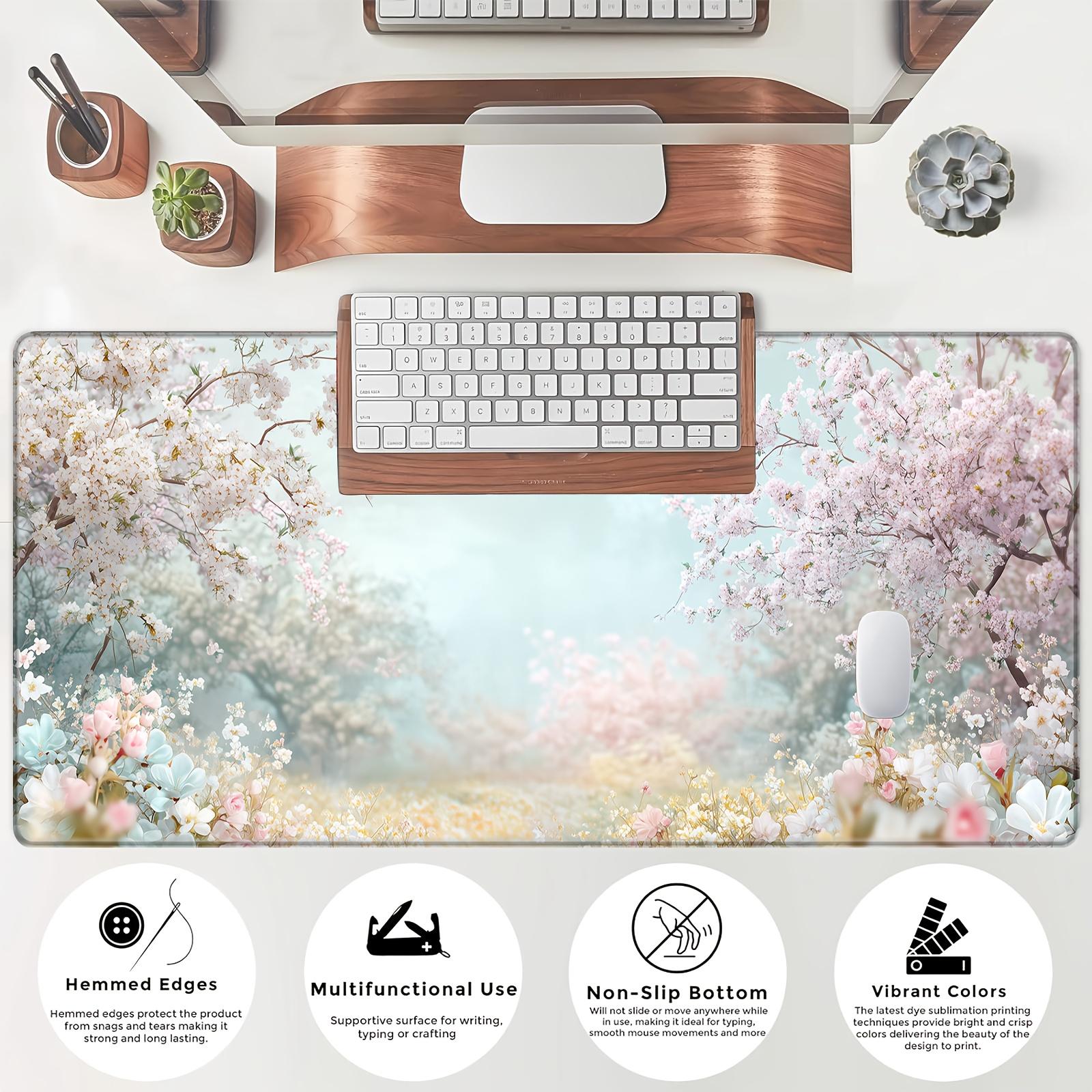 Oversized Fresh Style Floral Mouse Pad with NonSlip Rubber Backing for Desktop 300x800x2mm