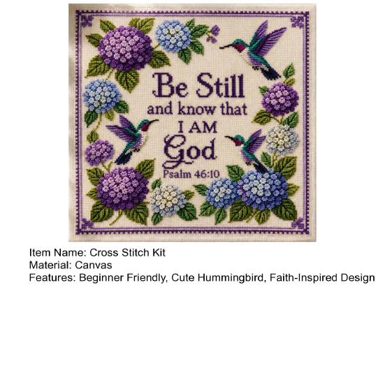 Kolibri Hortensia Broderikit, Kolibri Trädgård Tro Korsstygnskit, DIY Broderikit med Stämplat Tyg med Psalt, Nybörjare Handstygn
