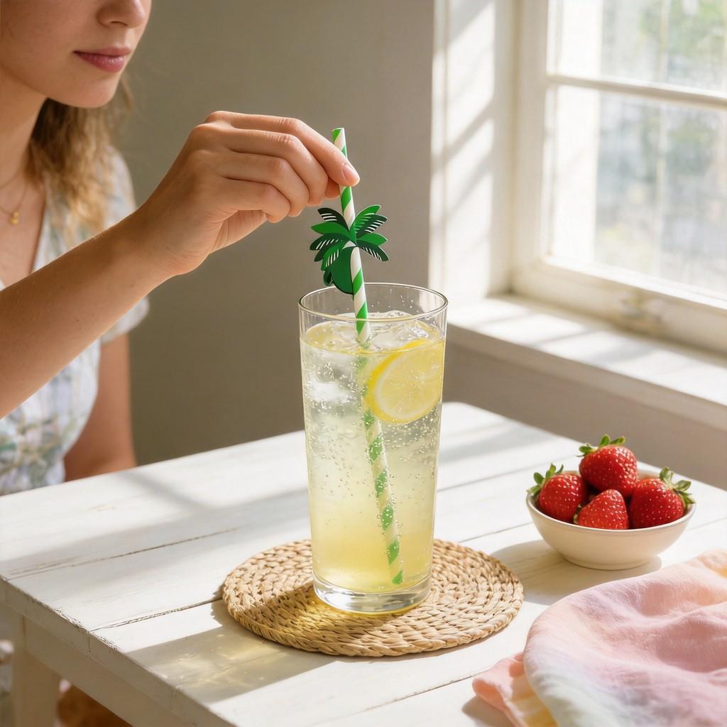 Degradable Pineapple Pattern Paper Straw For Party Drinks And Cake Decor