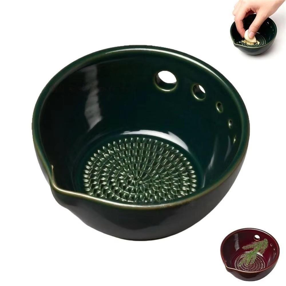 Ceramic Ginger Grater Grinding Tool Multi-functional Ginger Puree Grinder 5/7 Hole Sizes Built-In Grater Food Grinding Bowl