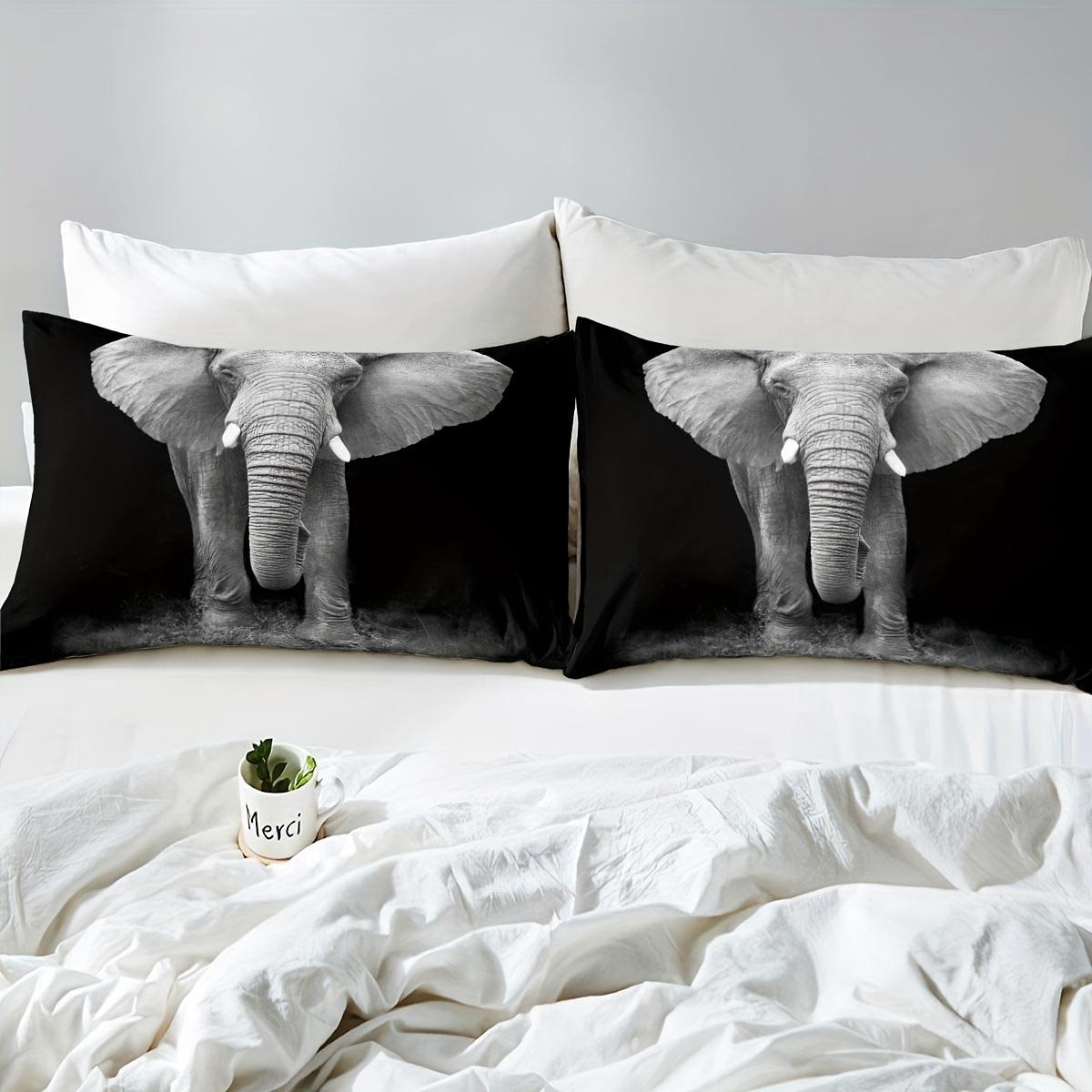 Пододеяльник комплект постельного белья серый бохо с принтом слона мягкий удобный — фото 3