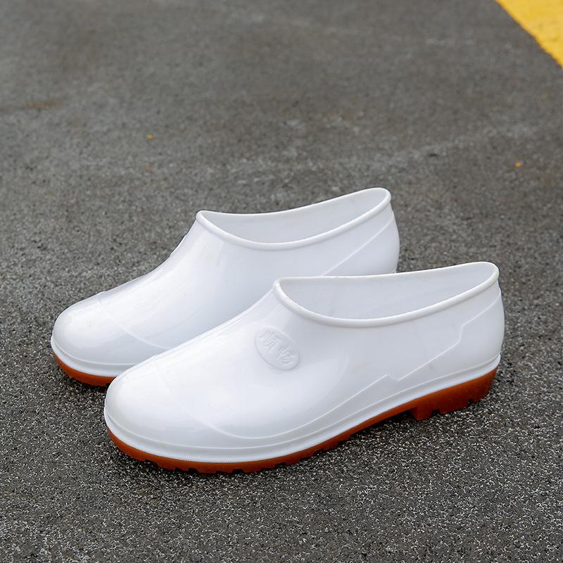 Water shoes food hygiene white yellow low-top rain shoes, waterproof and non-slip breeding farm shallow mouth beef tendon sole rubber shoes men's