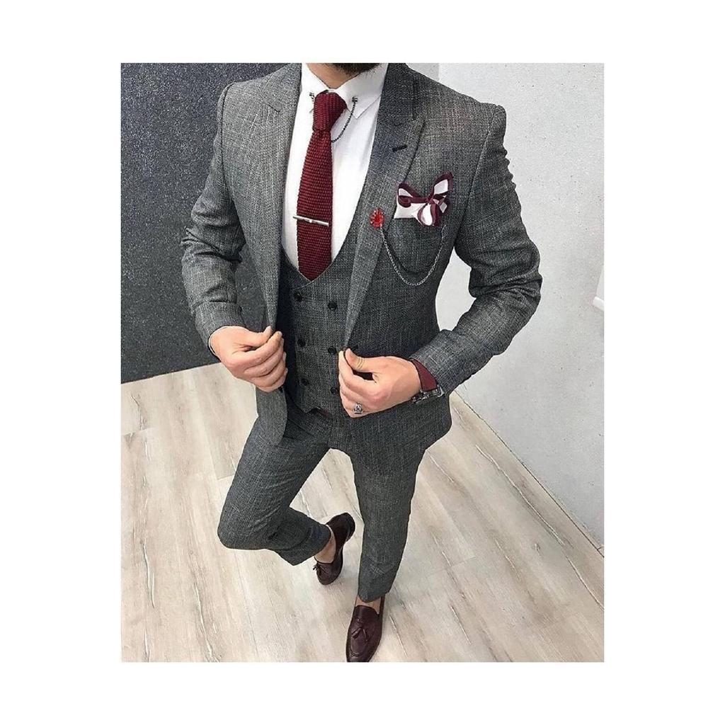 Men's Slim-fit Vest Suit (collar Ornament And Tie Gift)