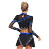 Womens Cheerleading Costume Set Long Sleeve Rhinestone Crop Top Matching Dance Skirt Performance Outfit
