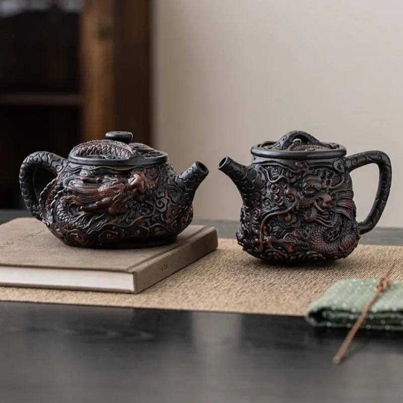 Purple Pottery Vintage Teapot Ceramic Carve Kung Fu Teapot Single Teapot Pu'er Tea Making Device Tea Sets Chinese Tea Pot