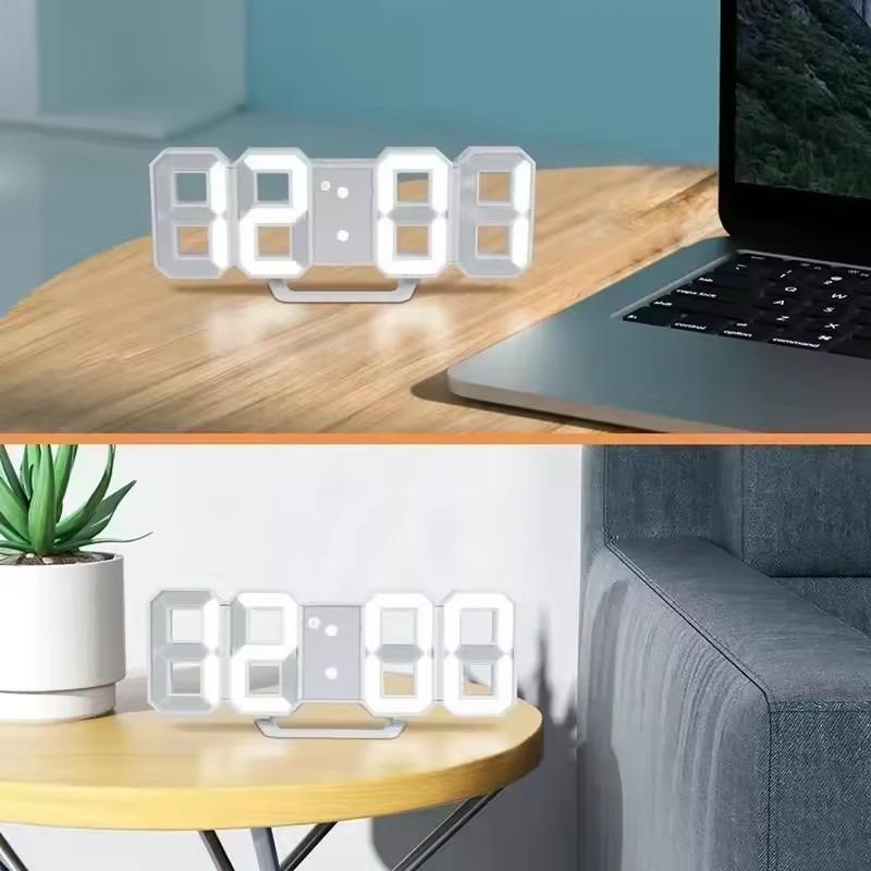 3D LED Digital Alarm Clock Wall/Table Dual-Use with Time/Date/Temperature Modern Decor for Home Bedroom Living Room Office