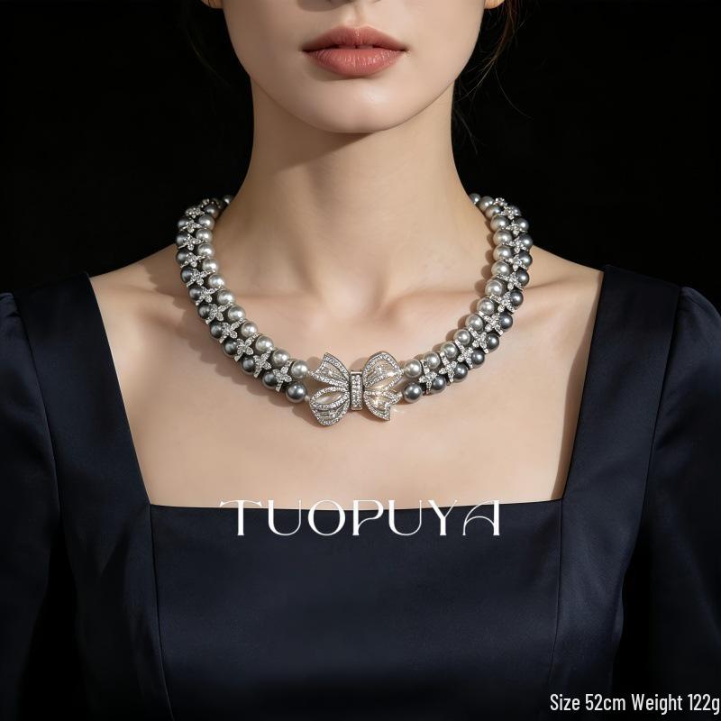 Elegant French Retro Bow Pearl Necklace