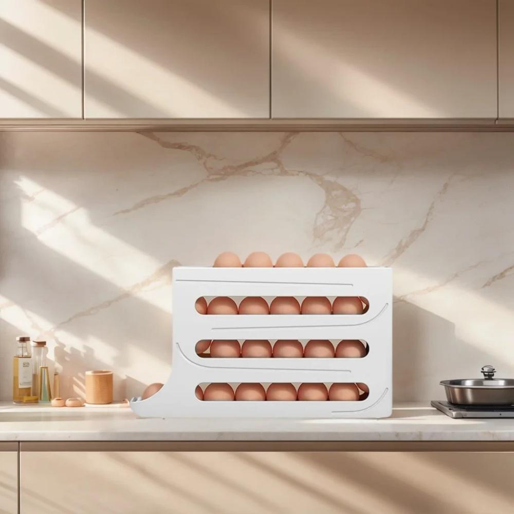 Egg Storage Rack - 4-Tier Auto Rolling - Roll Down Dispenser