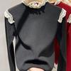 2025 Autumn Women's Apricot Lace Patchwork Knitted Sweater