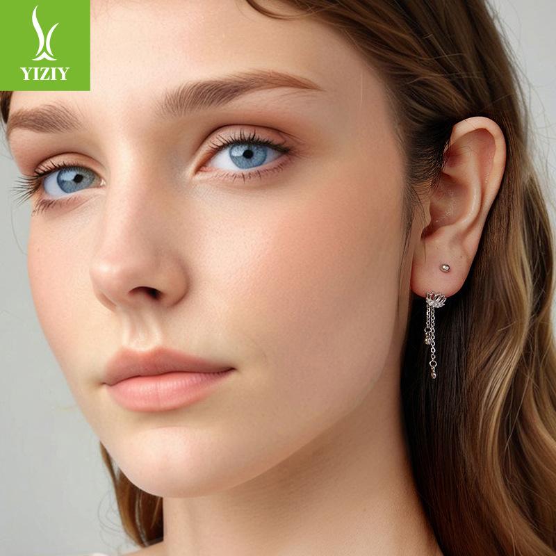 S925 Sterling Silver Tassel Lotus Stud Earrings Elegant And Smart High Temperament Flower Earrings Earrings