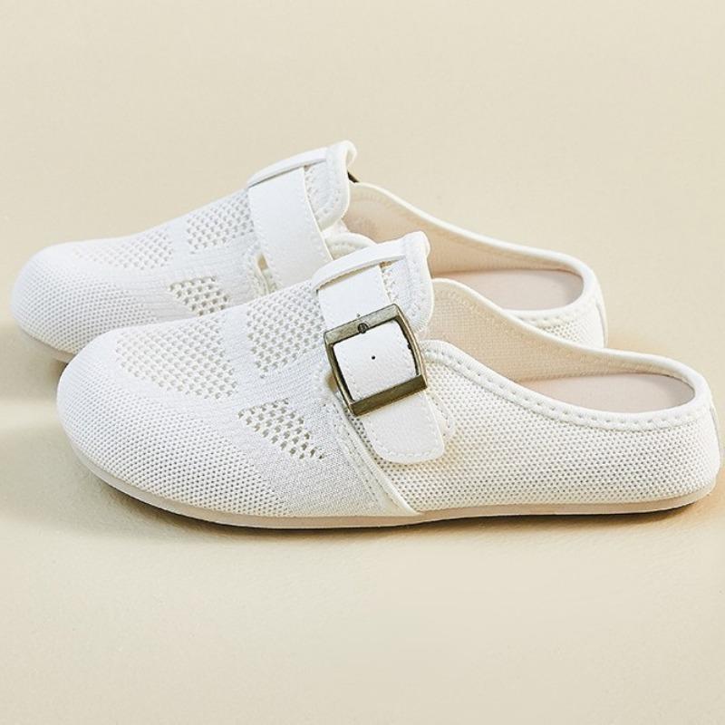 

New summer outer wear flat-bottomed mesh breathable bag head cool slippers one pedal low-heeled fashionable women s cool slippers 35 белый