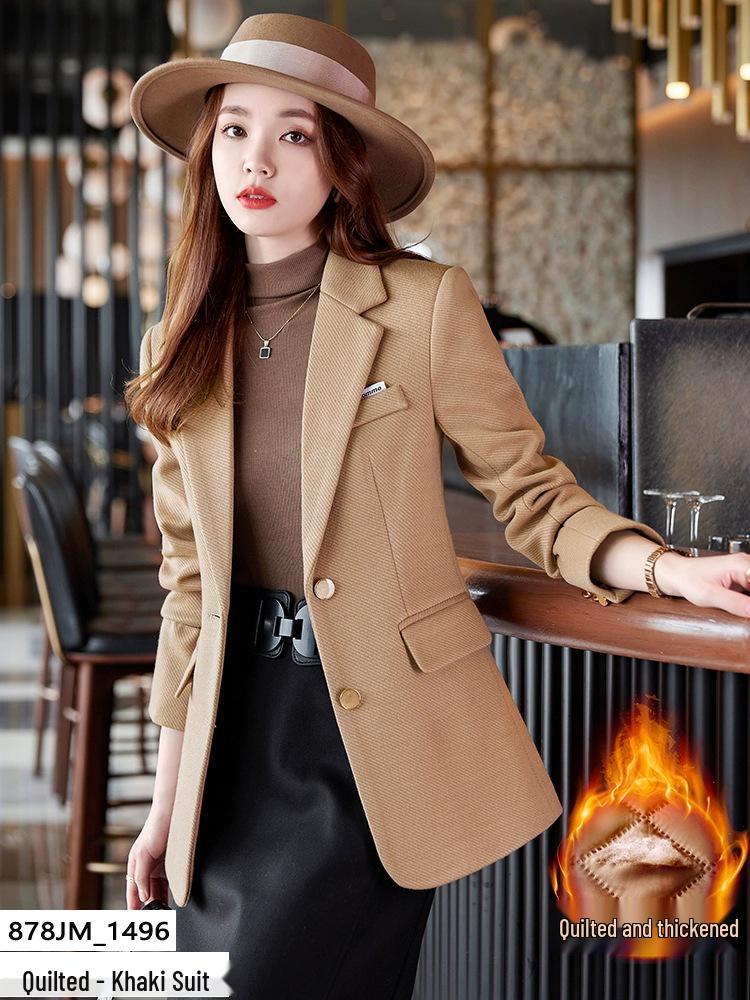 Women's Black Wool Suit Jacket - Autumn/Winter 2025, Petite Fit, Stylish Casual, Thick & Padded