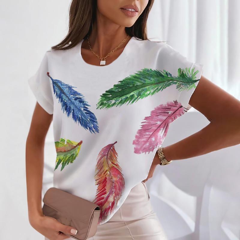 Lady's three-color simple Harlekuku style short-sleeved fashionable loose-fitting large-size women's blouse