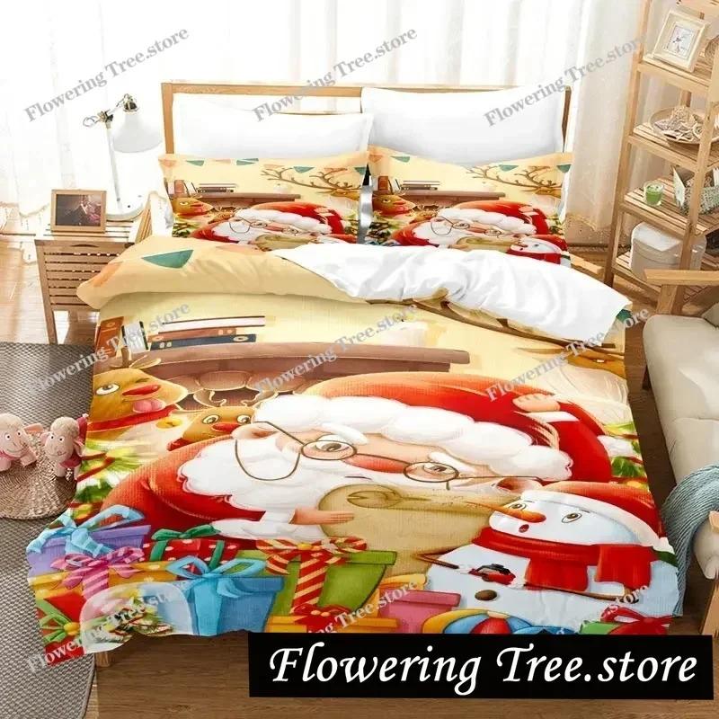 Merry Chrismas Santa Bedding Set Boys Girls Twin Queen Size Duvet Cover Pillowcase Bed Kids Adult Fashion Home Textileextile029
