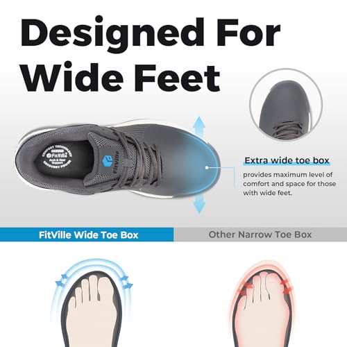 FitVille Men's Wide Golf Shoes, 2E/4E, Spikes, Lightweight, Water-Repellent, High-Instep, Perfect for Beginners and Practice, Plus Sizes Available