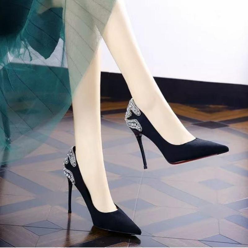 2025 New Diamond-Style Female High Heels Pointy Shallow Mouth Sexy and Fashionable Thin Heels Single Shoes Women