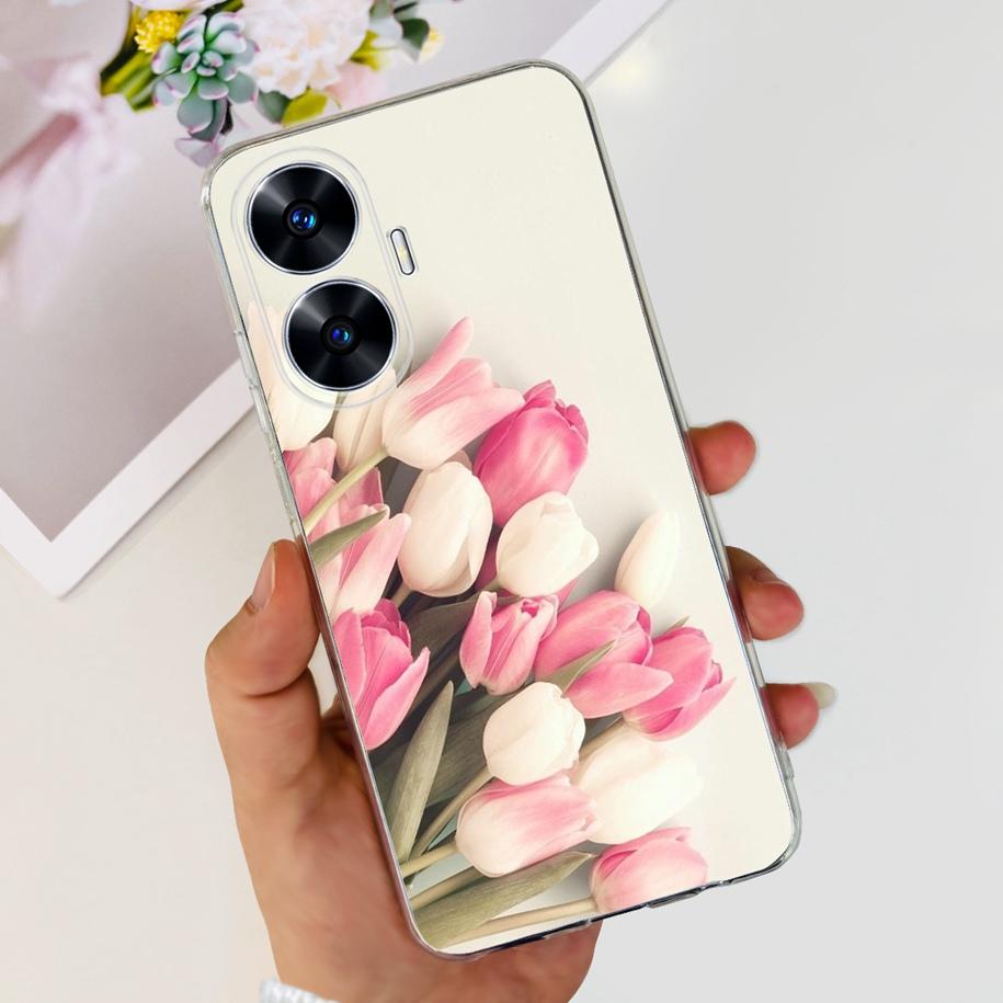 For Realme C55 4G Case 2023 Phone Cover Beautiful Flower Painted Soft Funda Clear Coque For Realme C55 2023 Bumper RealmeC55 Bag