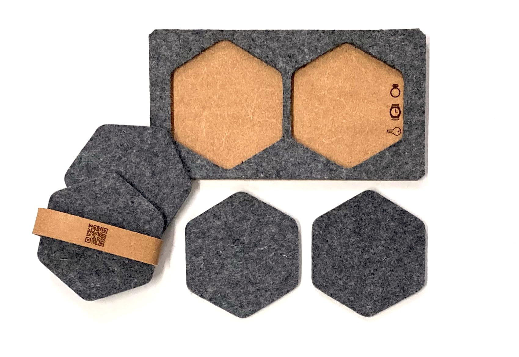 

Stylish felt coasters with tray for small and perfect for desk Set of 4 items, water-absorbent, thick, display. серый