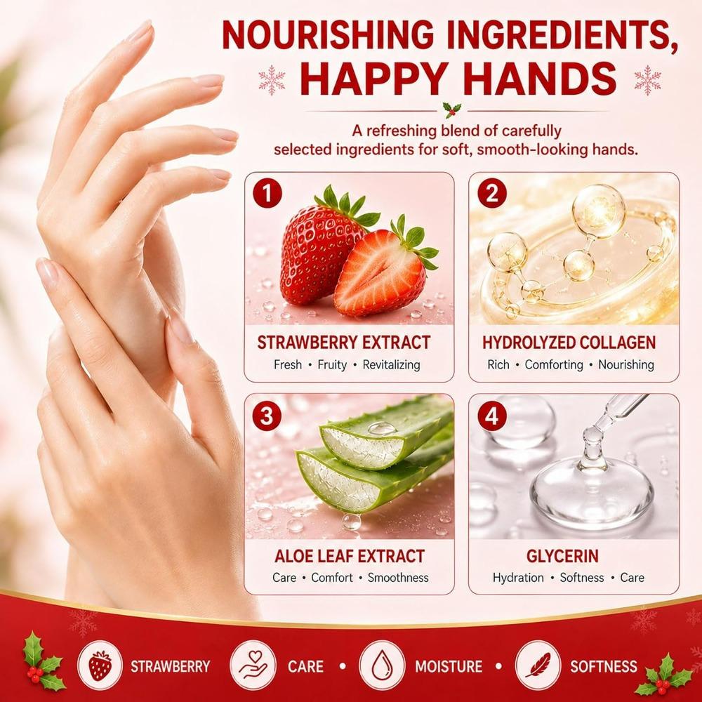 20 PCS Christmas Stocking Stuffer,Strawberry Hand Cream Gift Set for Women