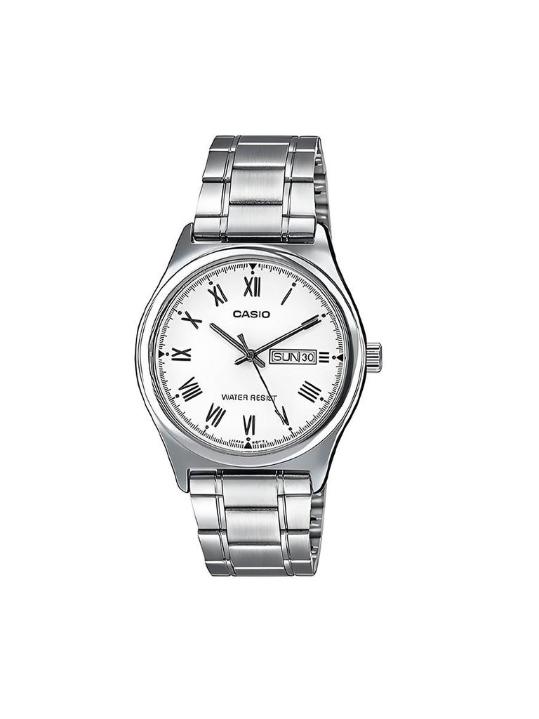 Casio Stainless Steel Strap, White Dial, Men's Quartz Watch with Date MTP-V006D-7B