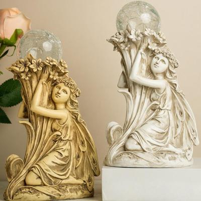Solar Lamp Fairy Statue Decorative Birthday Gift Outdoor Decoration Yard Decor Luminous Ornament for Lawn Backyard Patio