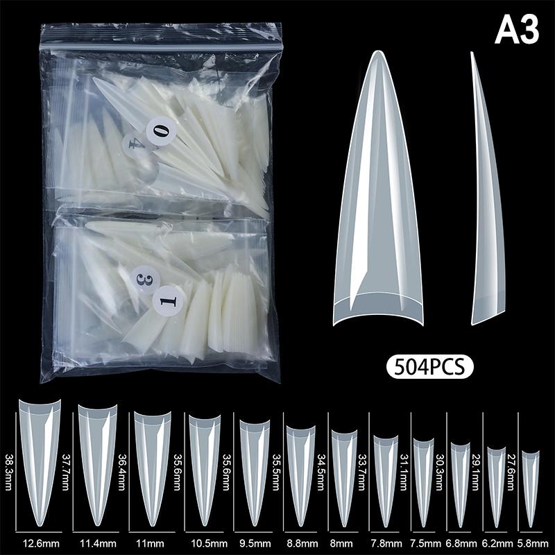 504Pcs Extra-Long C Curve False Nail Tips Abs Straight Coffin Fake Nails Half-Cover Press On Nail Tips