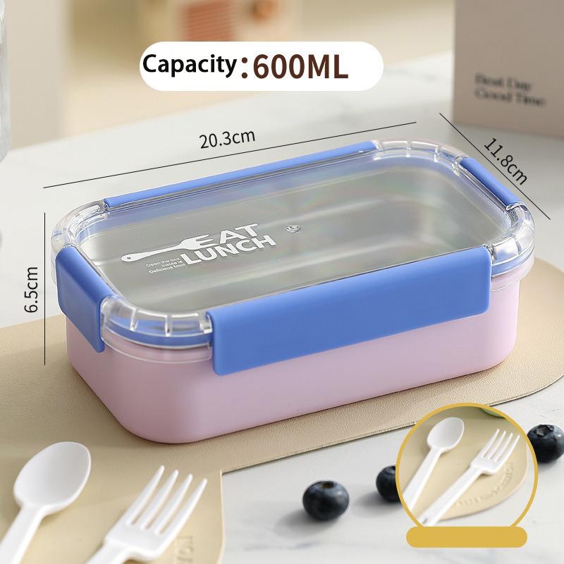 JUSTINLAU Portable Lunch Box Stainless Steel Bento Box Microwave Available Heating Student Staff Food Container with Fork Spoon