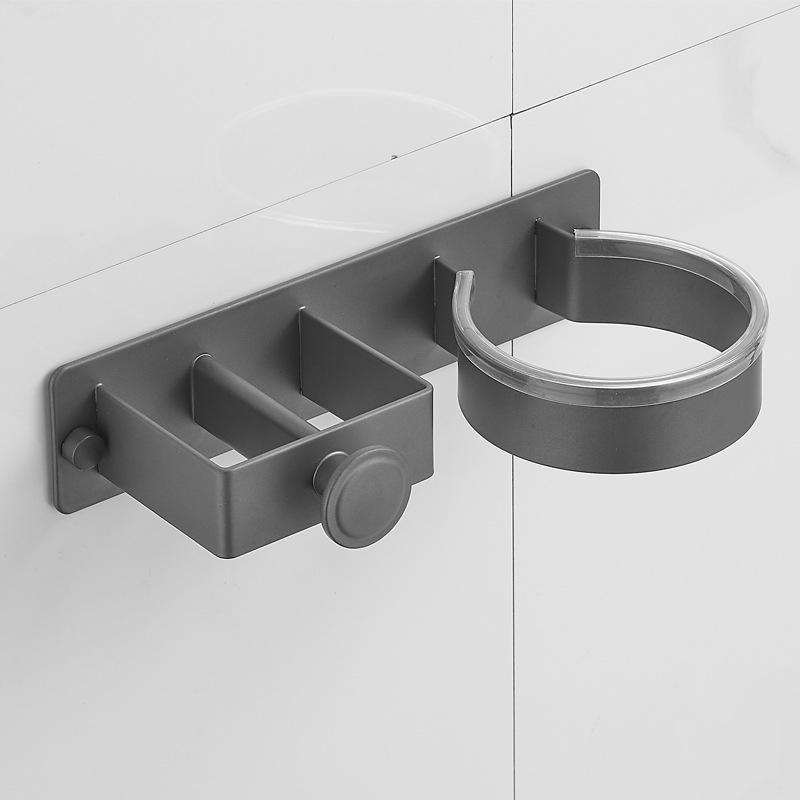 Wall-Mounted Hair Dryer & Curling Iron Holder with No-Punch Straightener and Ironing Board Rack