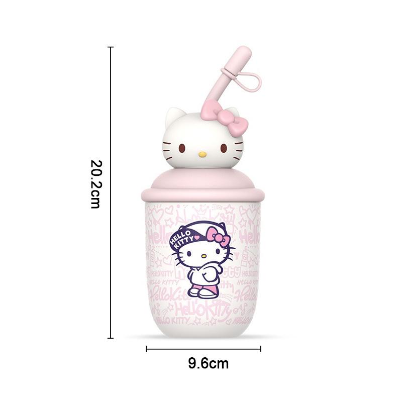 X&W 380ML Hello Kitty Insulated Bottle Stainless Steel Cartoon Beverage Cups Portable Milk Tea Straw Cup with Cute 3D Doll Lid