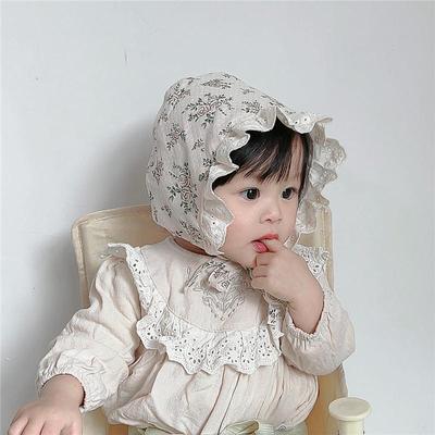 Princess Baby Ruffle Court Hat Lace-up Beanie Flower Print Infant Headgear Bonnet Kids Photo Props 0-12M Toddler Sunscreen Visors
