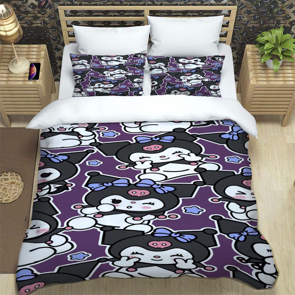 Kuromi 3-piece Cartoon Bedding Set, Exquisite Adult and Children's Bedding Set, Suitable for Double and Single Beds, Large Size.